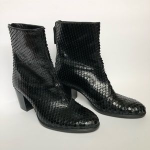 Black Faux Scale Ecco Ankle Boots